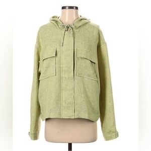 Avec Les Filles Chartreuse Hooded Utility Jacket Knit Linen Coat Womens Large